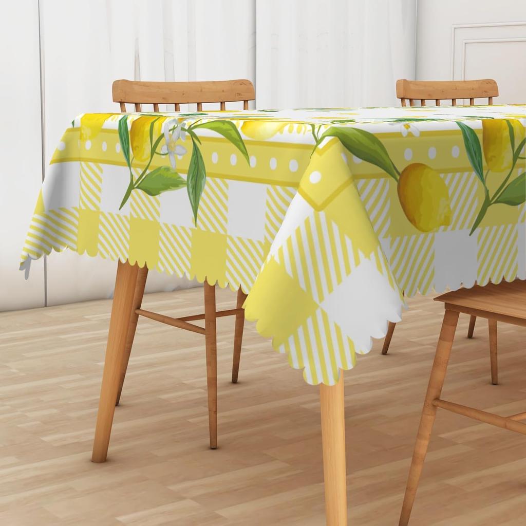 Summer Lemon Leaves Floral Tablecloth for Table Decor Reusable Rectangle Table Cover for Garden Theme Party Kitchen Dining Decor