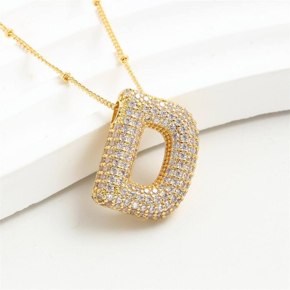 Light Luxury Brass 26 English Bubble Letter Zircon Large Pendant For Women's Party Jewelry Necklace