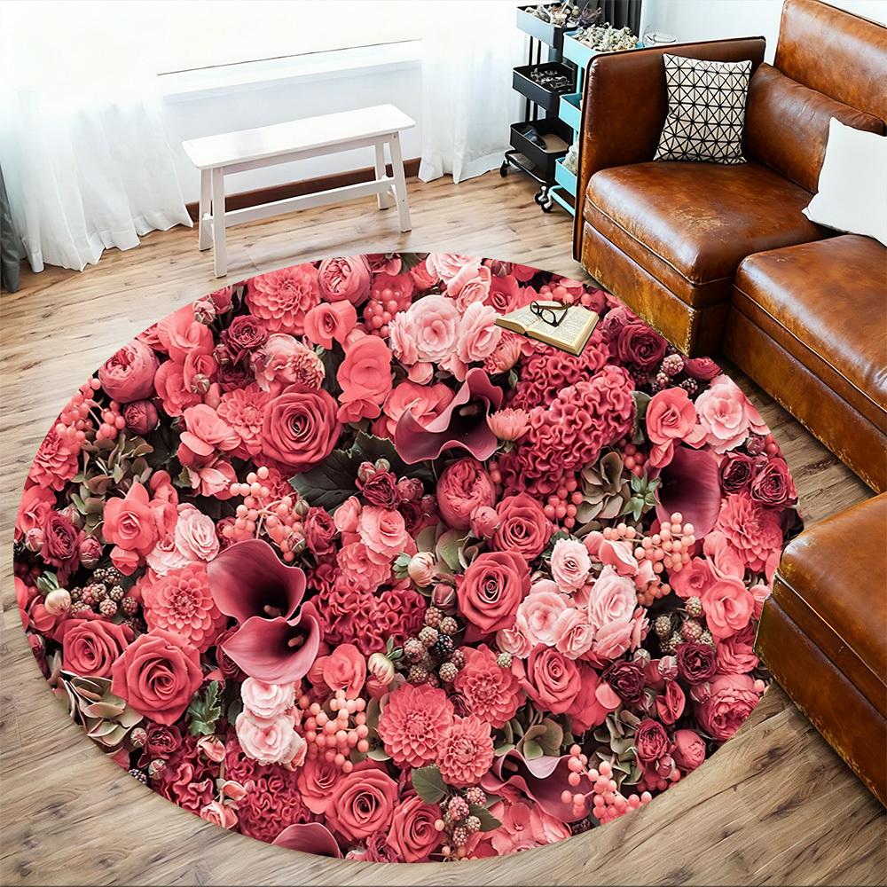 1pc Floral Pattern Round Chair Mat Area Rug - Non-Slip, Floor Mat for Office, Bedroom, and Indoor Decor C1125008