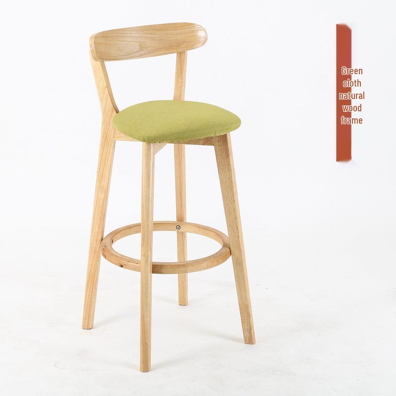 Nordic Solid Wood Bar Stool with Backrest - Modern Minimalist High Chair for Home or Milk Tea Shop