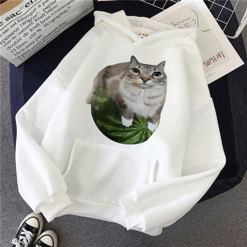 Sevimli Karpuz Kedi Aptal Kedi Mems Baskılı Kapüşonlular 90'lar Günlük Sweatshirtler Grafik Y2k Kapüşonlu Kadın Gotik Sokak Giyim
