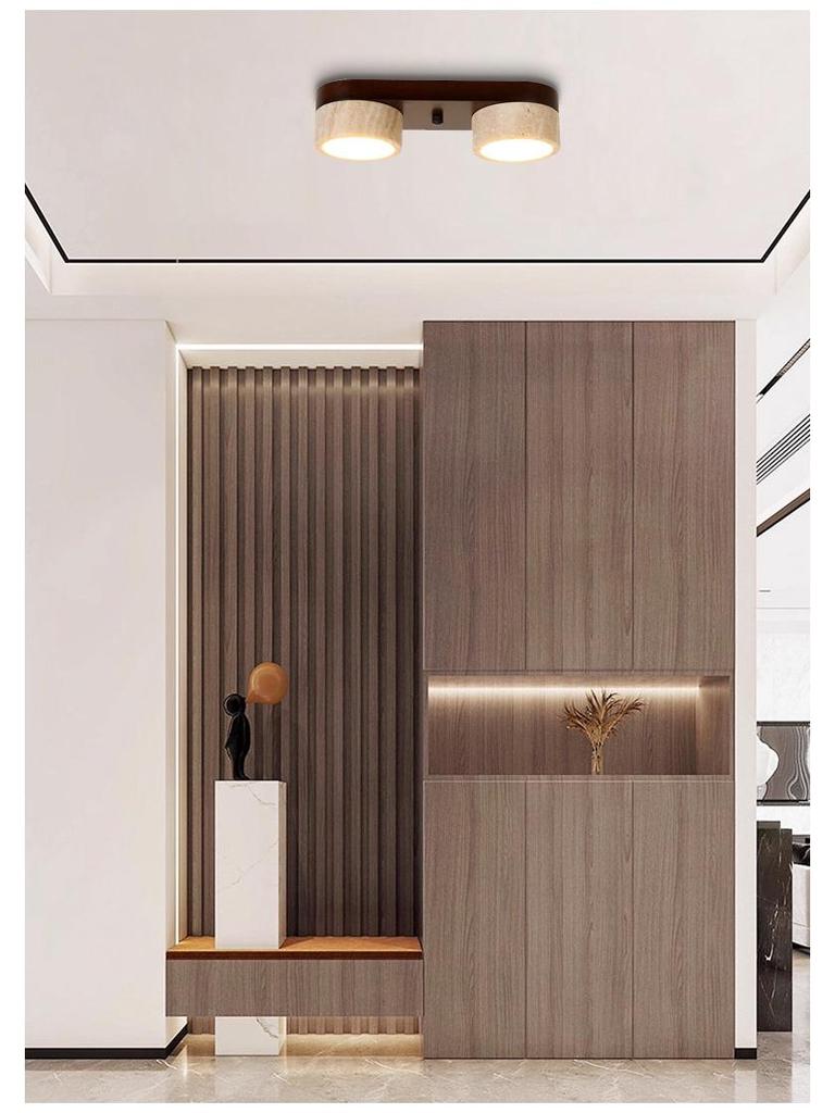 Mid-Century Wabi-Sabi LED Downlight: Yellow Travertine Surface-Mounted Ceiling Light for Hallways and Entrances