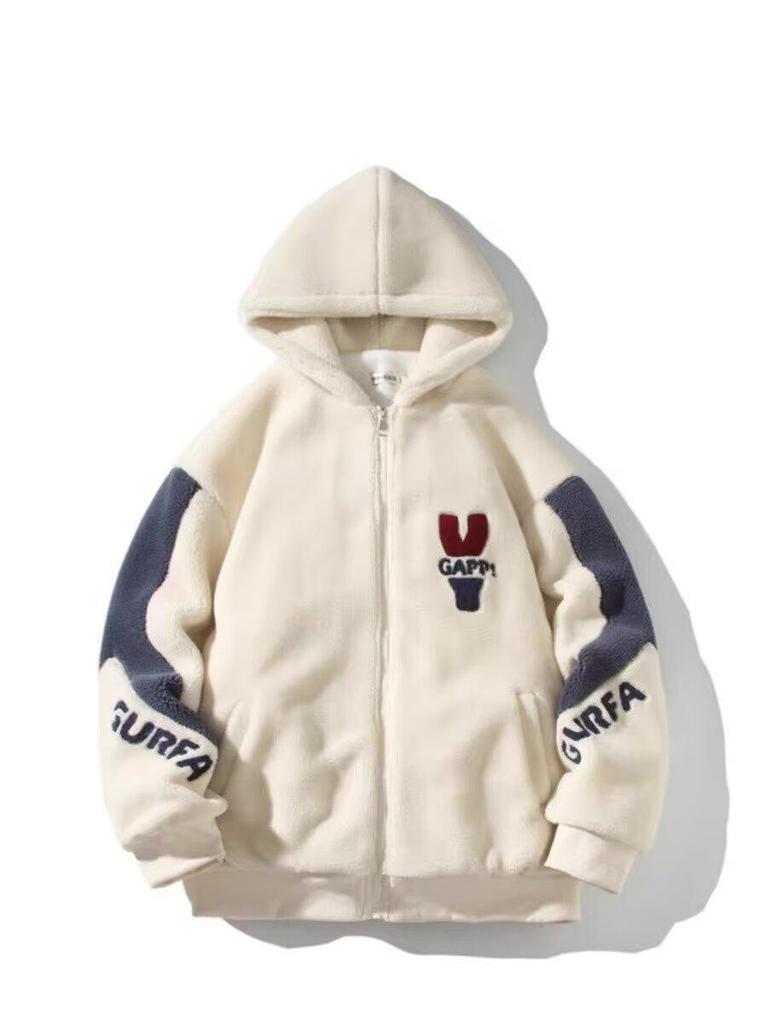 Men's Youth Lamb Plush Jacket - Warm, Thick, Hooded Cotton Coat for Teens and Students.