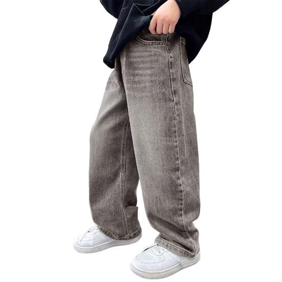 

Kid Wide Leg Denim Trousers Straight Leg Trousers High Waist Casual Fashionable Children Jeans for Spring 120cm