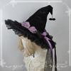 Halloween Witch Hat Pointed Wizard Hats Black Gothic Velvet Rose Dark Gorgeous Women Hat for Women