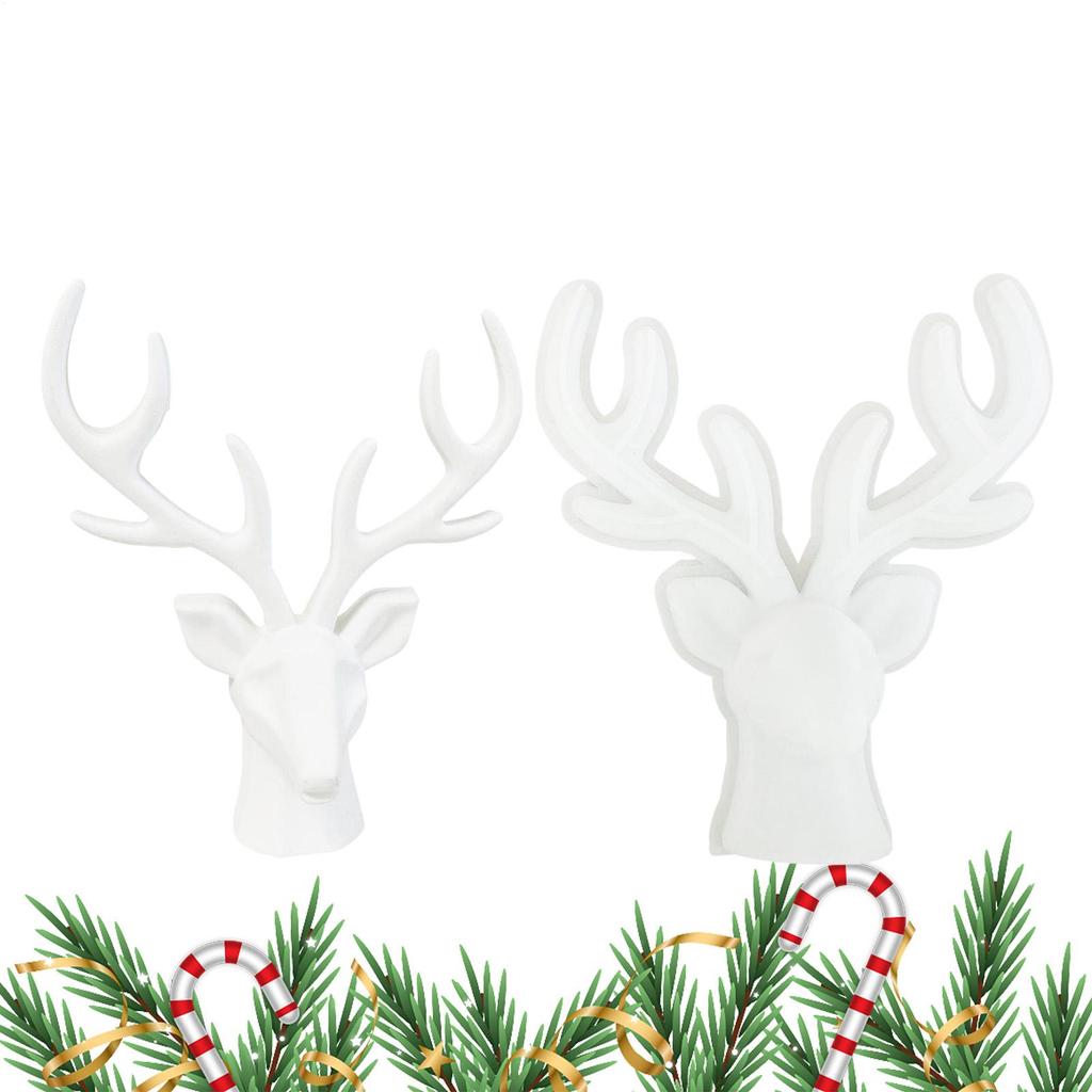Deer Silicone Mold Deer Head Christmas Plaster Molds 3D Deer Head Shape Cake Topper Mold 3D Mould For Fondant Candy Cupcake