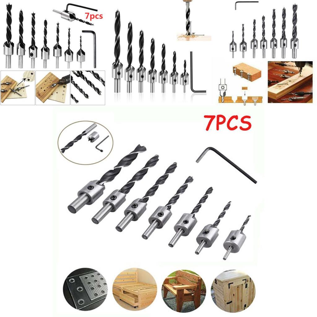 High Carbon Steel 7 Pcs Wood Chamfer Countersink Drill Bit Set For Accurate Woodworking