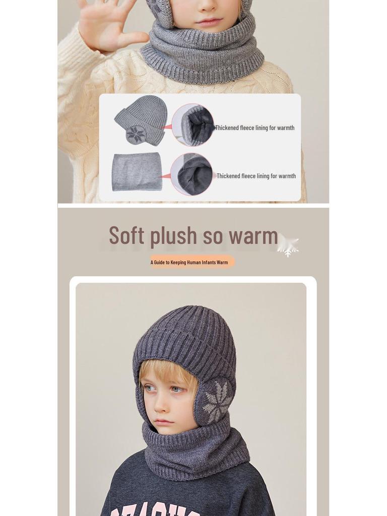 2153 Kids' Winter Hat & Fleece Scarf Set - Knitted Woolen, Warm Ear Protection, Pullover Design