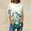 Women's Loose Round Neck Print 3/4 Sleeve T-Shirt Top Pullover