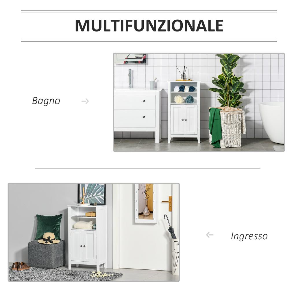 Mobile da Bagno con Mensole Regolabili e Armadietto con 2 Ante, Mobile da Bagno in Legno Multiuso, Bianco, 50x30x93cm