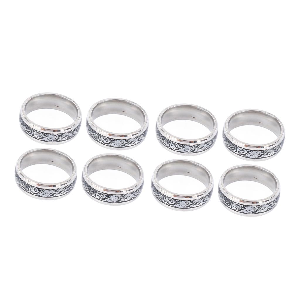 8pcs Dragon Pattern Ring Men Stainless Steel Fashionable Elegant Ring Jewelry Accessory for Dating Party
