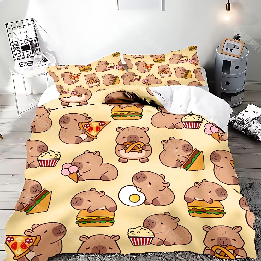 Cute Cartoon Capybara Duvet Pillowcase Bedding Set Adult Boy Girl Bedroom Decoration Children Gift Single Double Large Size