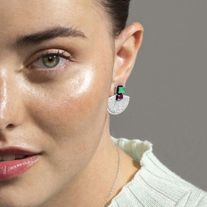 Boucles d'oreilles - Luxenter - Kena - Argent 925 - Zirconium multicolore - 22 mm