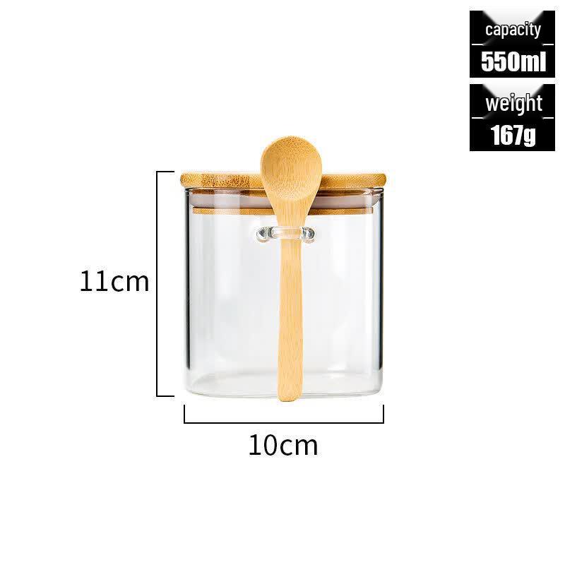 Mingwei Square Glass Storage Jar with Spoon