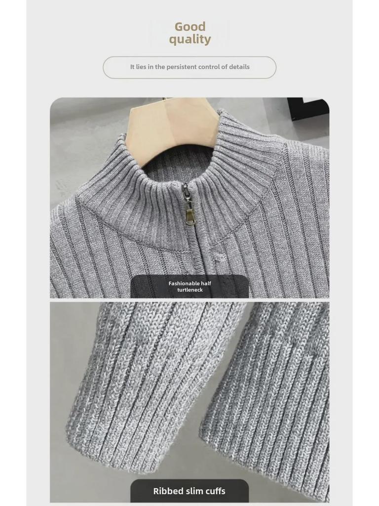 Men's American Style Trendy Zipper Cardigan Sweater - Thickened Autumn/Winter Jacket