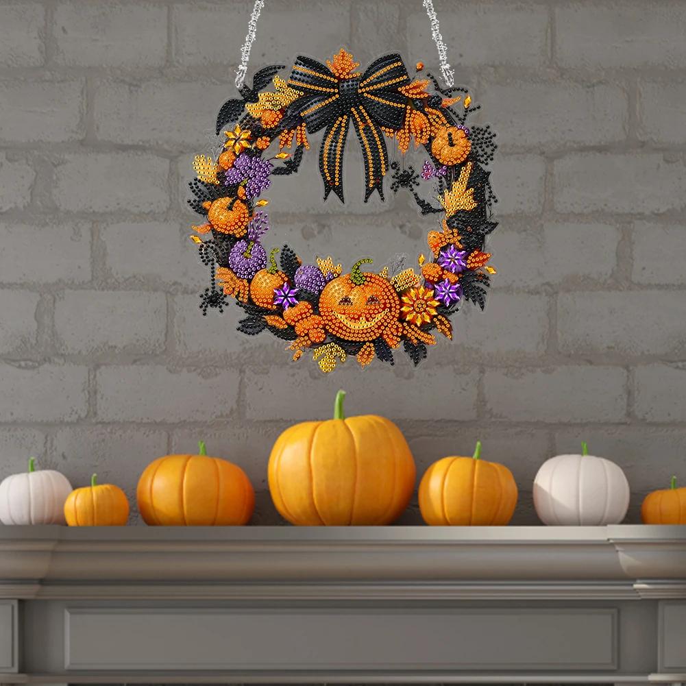 Acrylic Special Shape Bow Skeleton 5D DIY Diamond Painting Wreath Pendant Diamond Painting Wreath Decor for Garden Window Decor