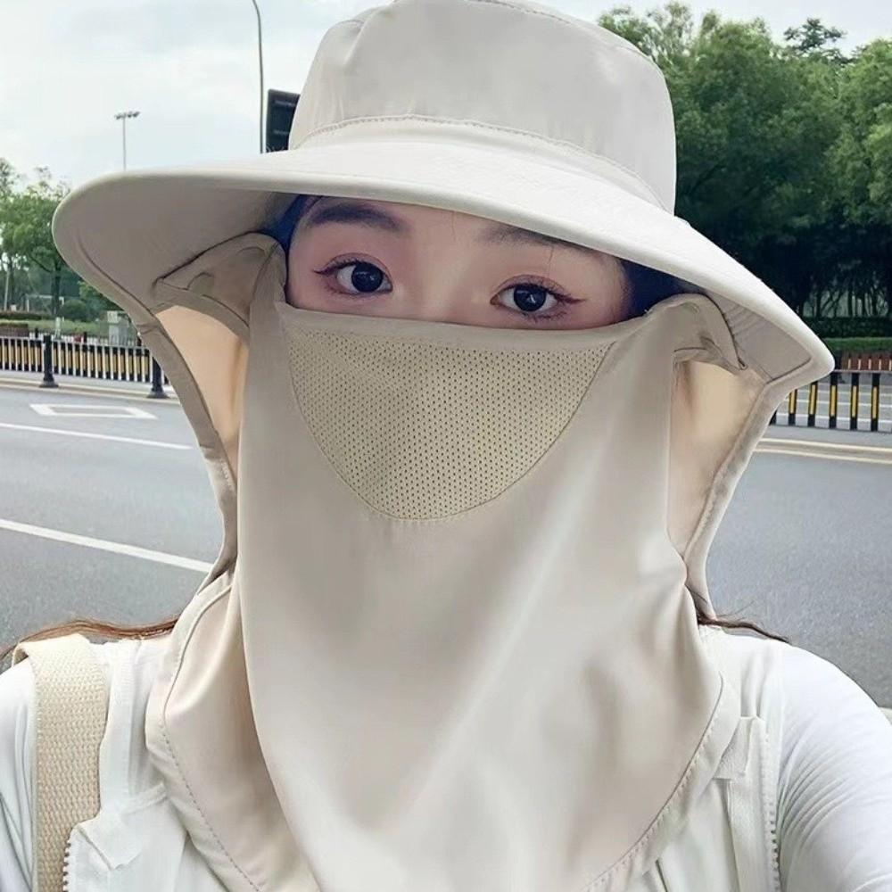 Balaclava Hat Caps Mask Set Sunscreen Sun Hat Sun Protection Wide Brim Bucket Hat Visor Adjustable Rope Fisherman Hat Camping