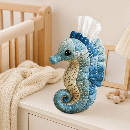 DIY Tissue Box, Top Opening Soft Fabric Cover, Marine Animal Theme Tissue Dispenser, Multipurpose Patchwork Designs Sewing Kit, for Home Car Office
