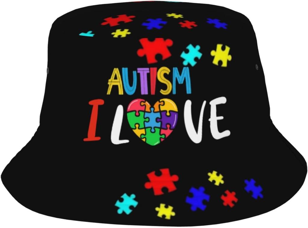 Autism Hats Funny Cute Autism Awareness Print Bucket Hat Summer Travel Beach Fisherman Hat For Women And Men 00003