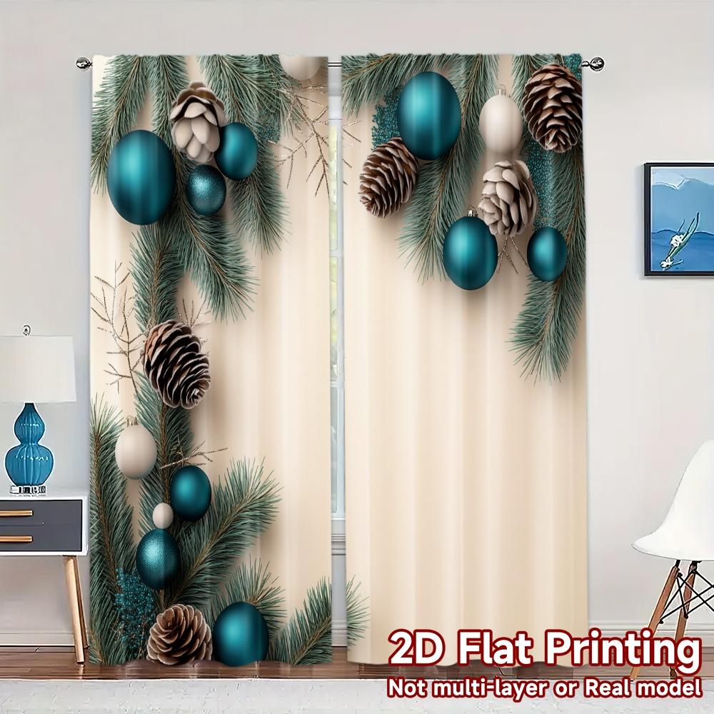 2pcs,Curtains Blue White Pine Christmas (2) Contemporary Chic Curtains Yarn Curtains Decorations For Home Decorative for Living