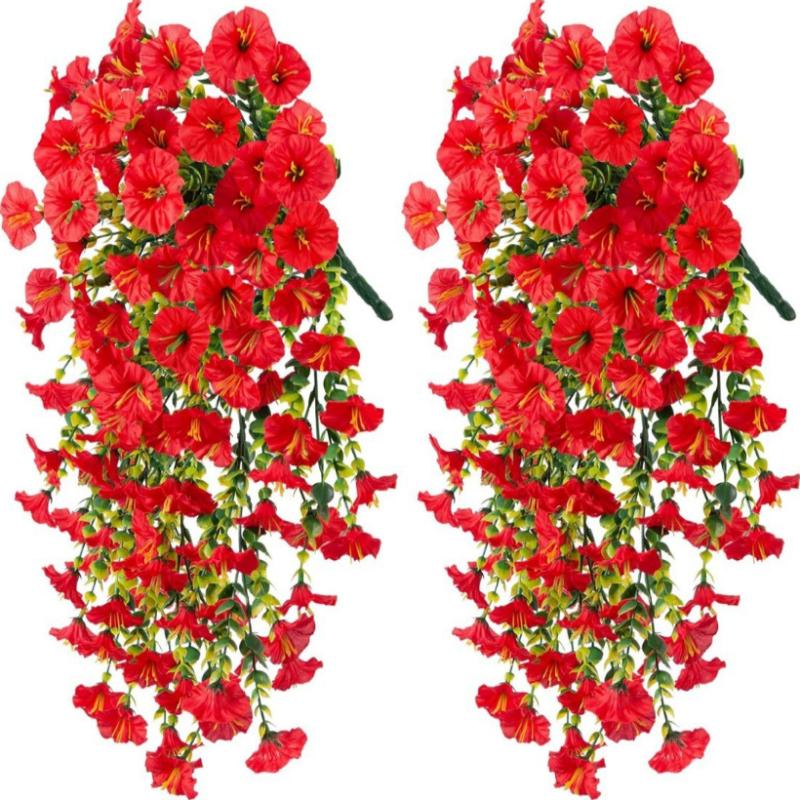2PCS Wall Hanging Petunias Plants Artificial Morning Glory Hanging Flowers Fake Flower Outdoor Home Garden Wedding Decoration