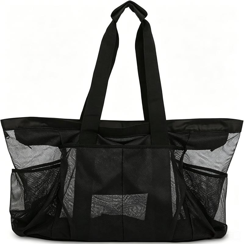

1Pcs Large Capacity Finishing Organizer Bag Breathable Mesh Tote With Zipper And Side Pockets Extra Large Mesh Beach Bag чёрный