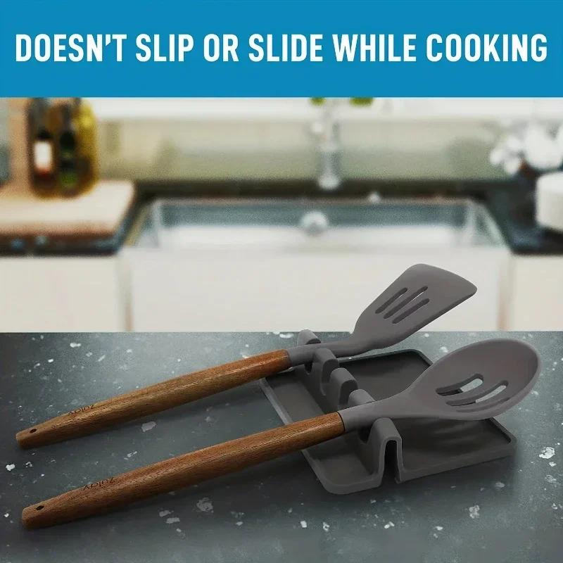 1pc Heat-Resistant Silicone Utensil Holder with Drip Pad - Perfect for Stove Spoons, Spoons, and Tongs - Kitchen Essential