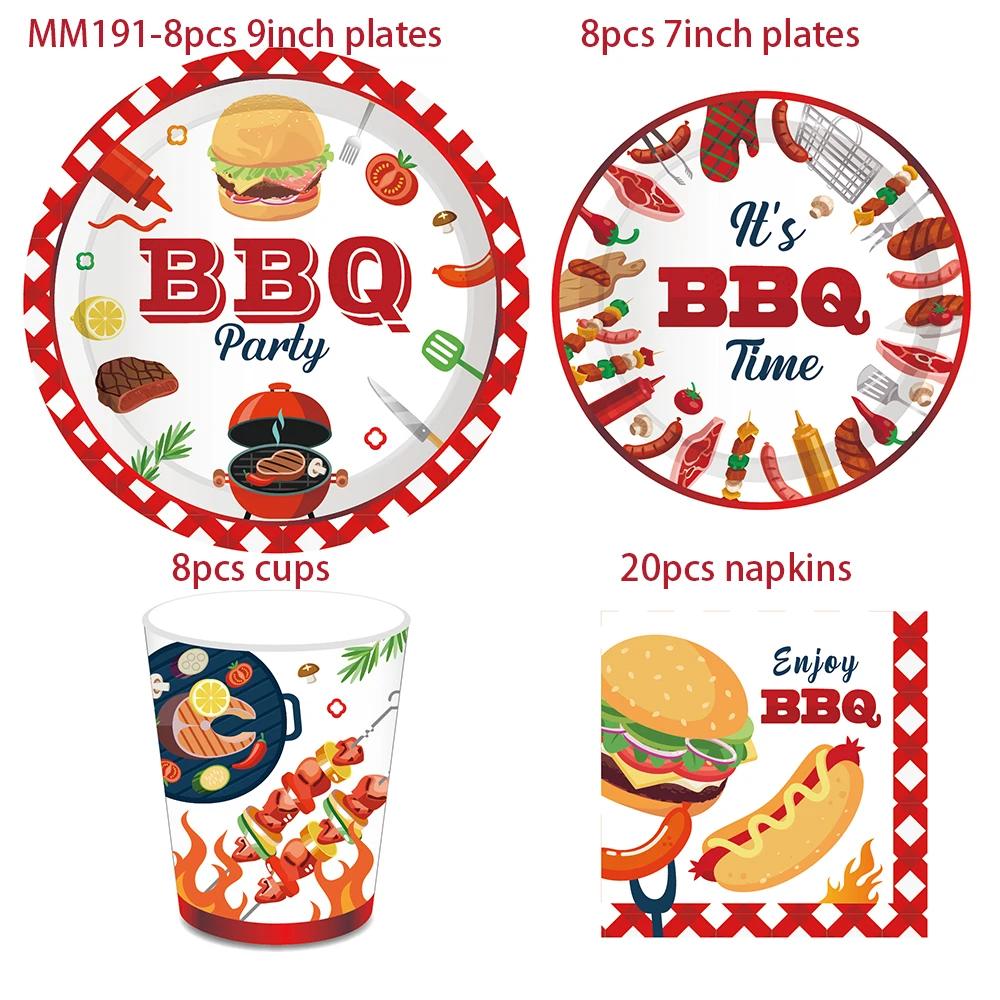 

Горячая походная барбекю-барбекю для вечеринки по случаю дня рождения Бумага одноразовая посуда наборы Тарелки Салфетки Чашки Товары для вечеринки по случаю рождения ребенка