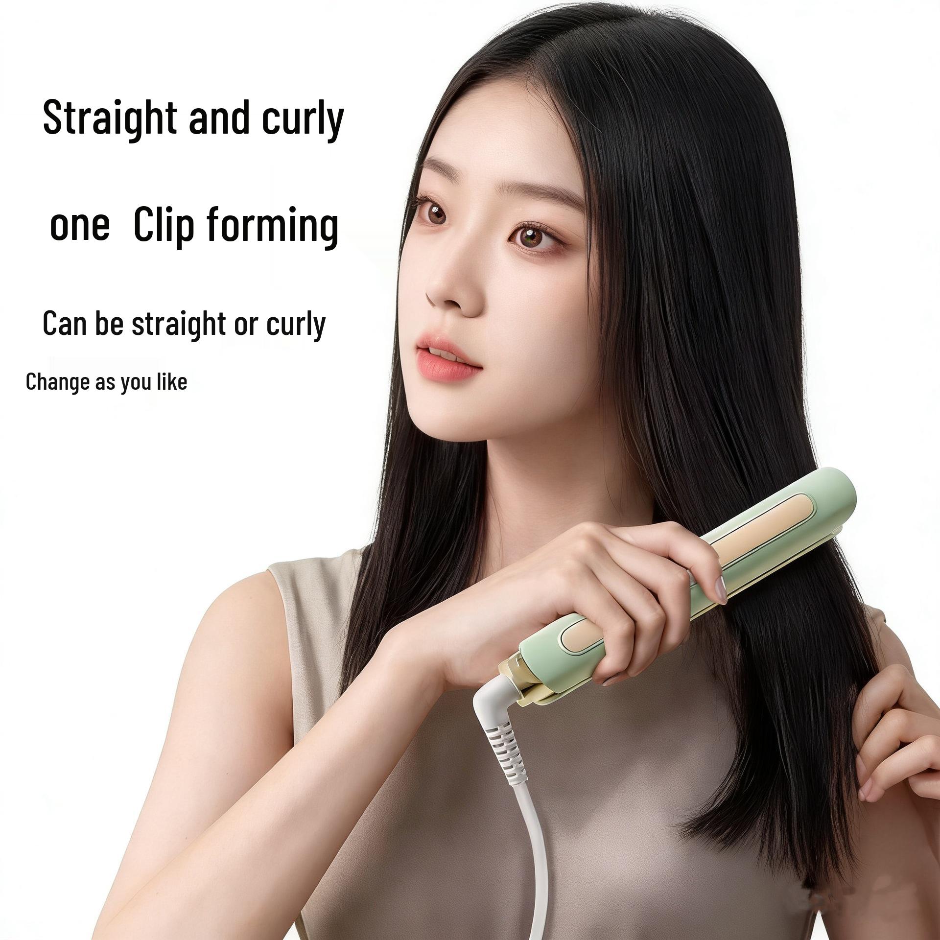 Cross I Clamp Ceramic Straightening Stick - Mini Hair Straightener & Bangs Curler Light Green Mini