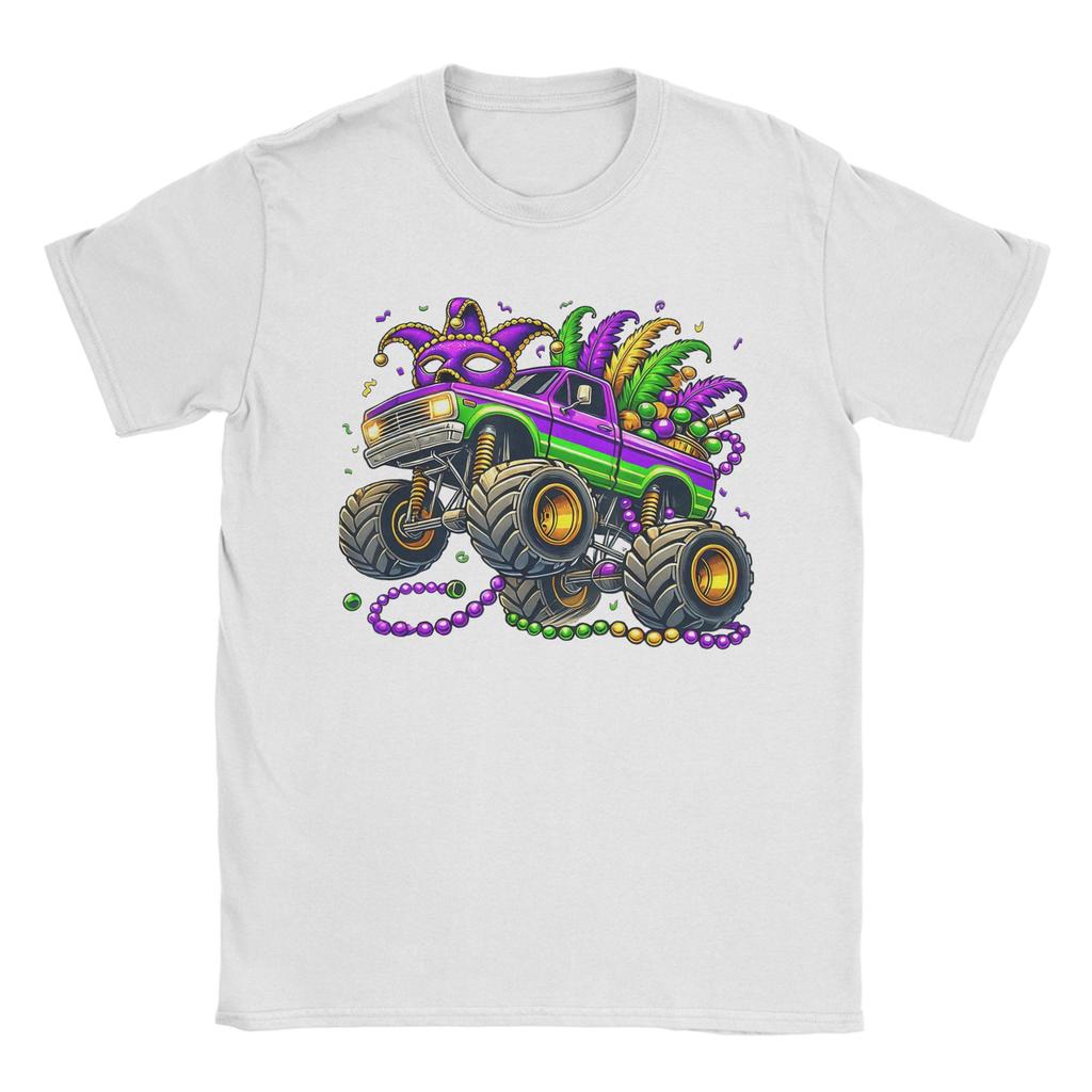 Mardi Gras Monster Truck Unisex T Shirts Vintage Tees Short Sleeve Round Collar TShirts Cotton Original Clothes