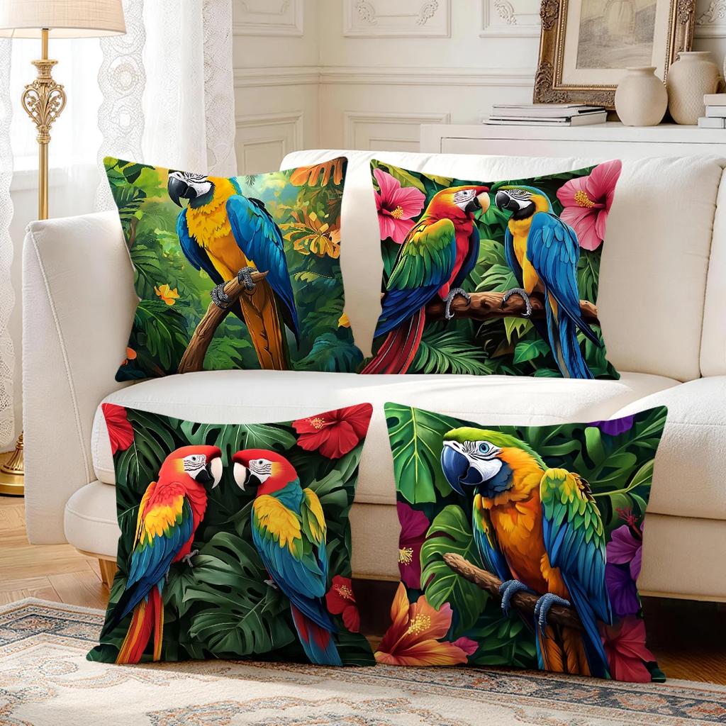 1pcs/4pcs Tropical Parrot Cushions Pillowcase Polyester Cushion Cover Throw Pillow Pillowcover Home Car Sofa Decor