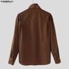 INCERUN S-5XL Men Casual Stand Neck Long Sleeve Loose Cargo Shirts Tops