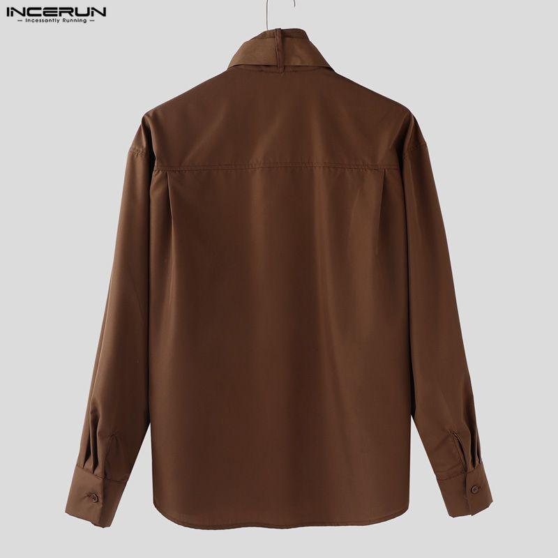 INCERUN S-5XL Men Casual Stand Neck Long Sleeve Loose Cargo Shirts Tops