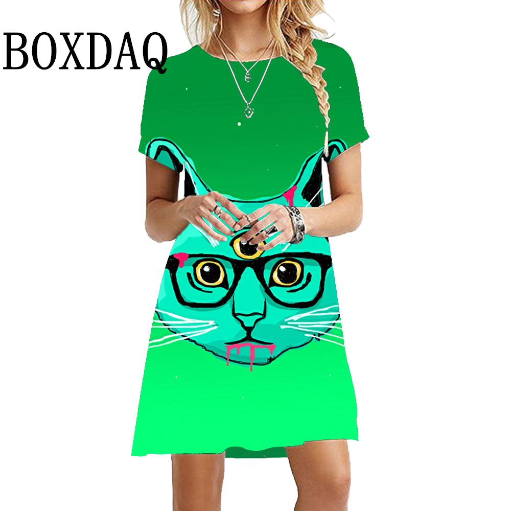 

Oversized Short Sleeve Dress Summer O-Neck Women S Dress Loose Kawaii Painting Cat Print Dress Harajuku Streetwear Hip Hop Dress 6XL