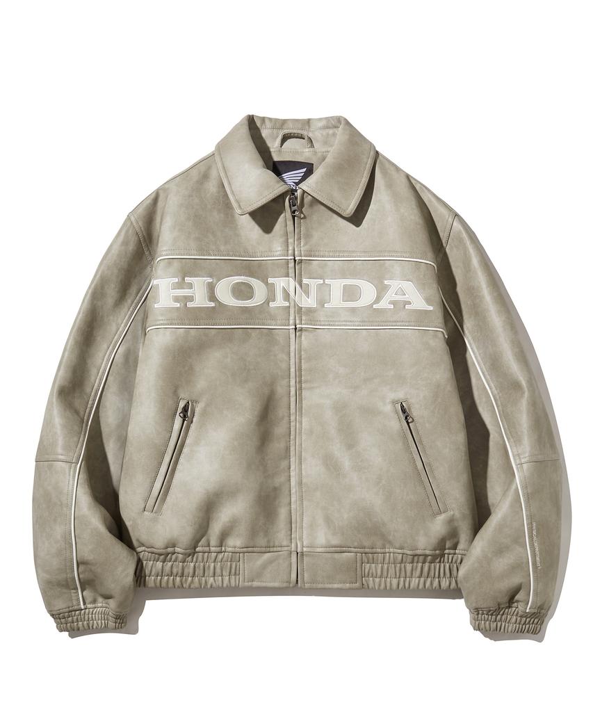 Phyps Motorcycle Engineered Leather Piping Motorcycle Jacket Beige