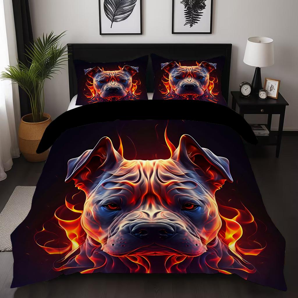 Fajny Pies Płomień Drukowany 3D Poszwa na Kołdrę Poszewka Miękki Poliester Dodatki Pościelowe Wystrój Domu Motyw Zwierzęcy Zestawy Poszewek na Kołdrę