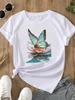 (Asian Size) Feather Trend Cute Print O-neck Short Sleeve T-shirts Fashion  Casual Women's Top T Female Clothing  Graphic Tee