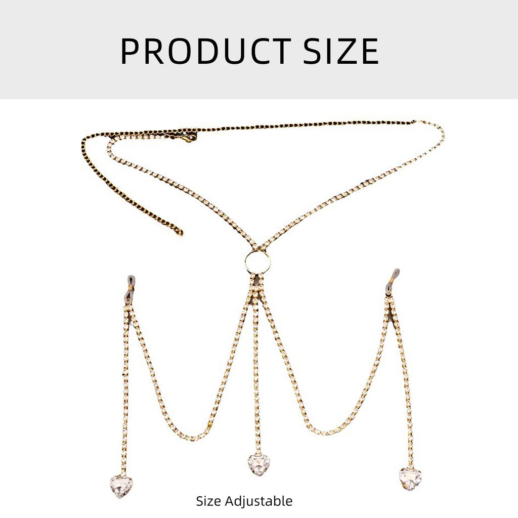 M Teardrop Heart Pendant Body Chain Silver/Gold Plating and Rhinestones Bra Chain Handmade Underwear Accessories