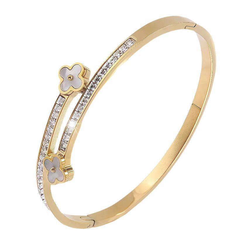 Lucky Double-headed Four-leaf Clover Fashionable and High-end Full Bracelet One Size(16-22CM)