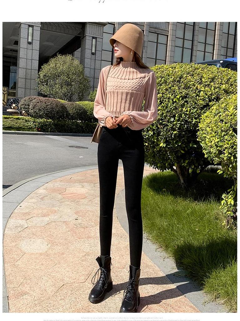 Women's High Waist Stretchy Skinny Black Jeans, Plus Velvet, Thickened, Plus Size, Spring Collection