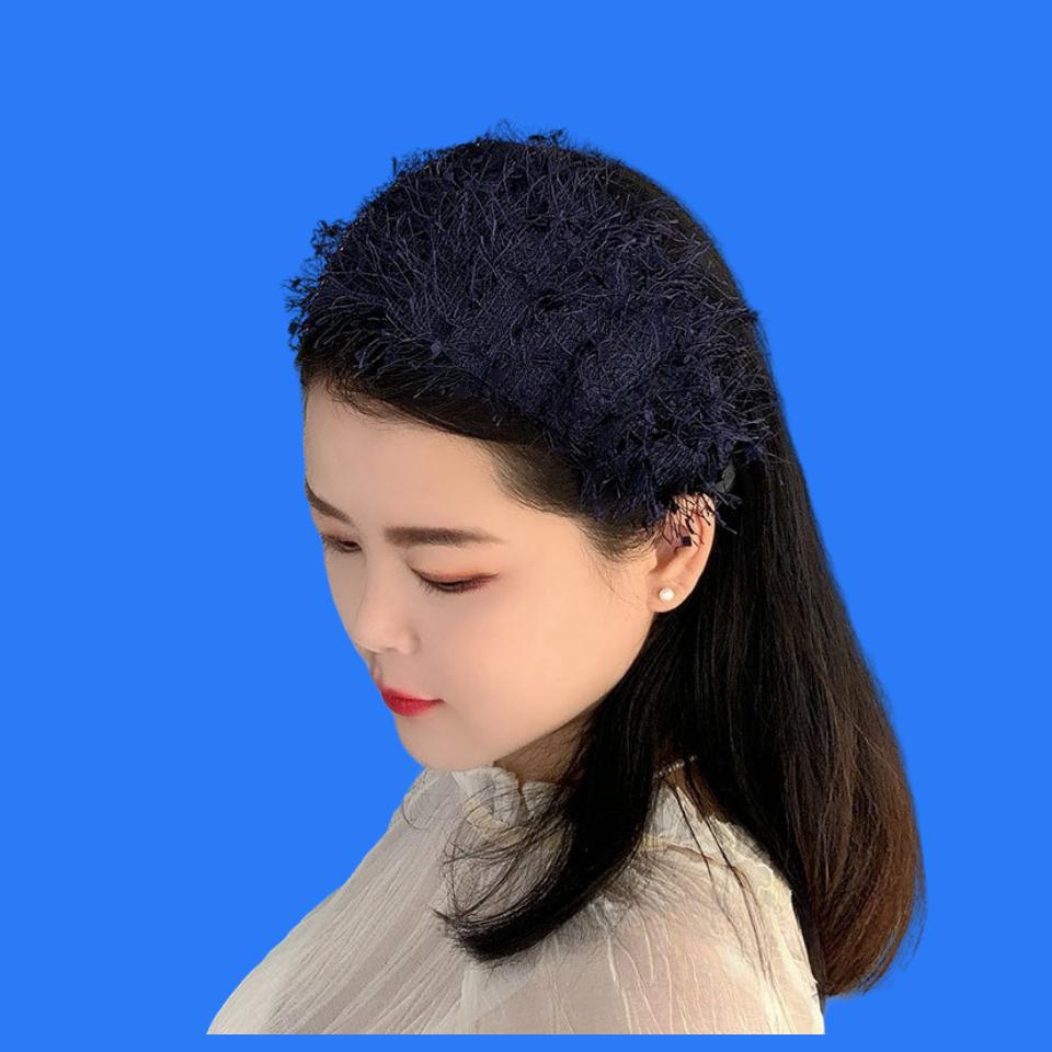 Französischer Stil Retro Stirnband Diadema Haarband Schwarzes Haarband Breiter Rand Pelziges Stil Abdeckung Graue Haare Accessoires für Damen