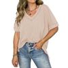 Women European Style V Neck Batwing Sleeve Spliced Slit Loose Pullover T Shirt