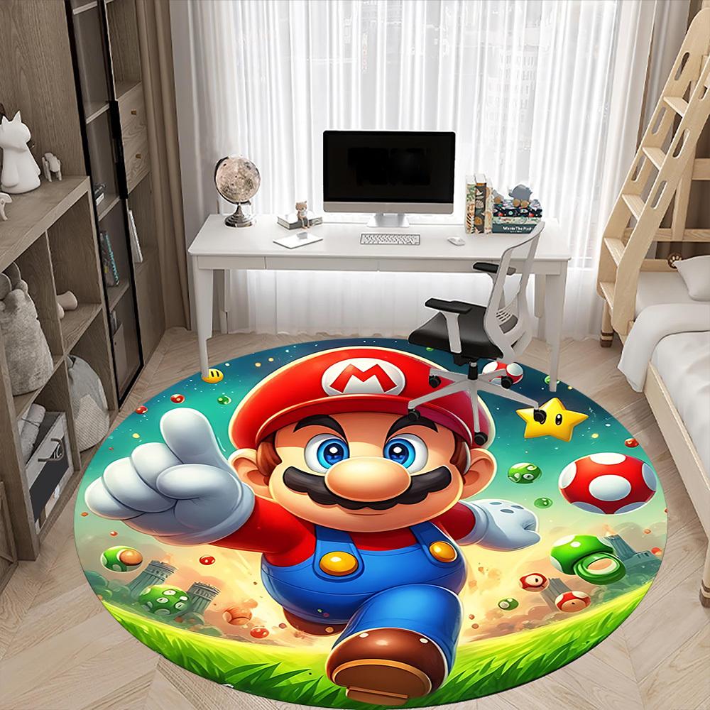 1pc Mario Adventure Office Round Area Rug, Indoor Mat Suitable For Office,Bedroom Living Room Home Decor, Room Deco a0926225