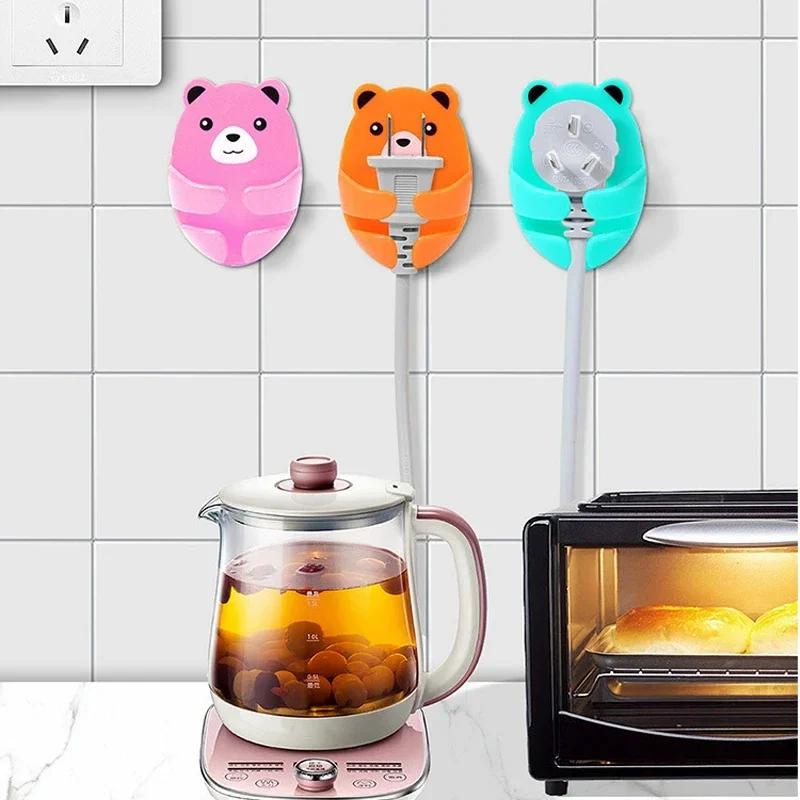 Wandmontierter Aufbewahrungshaken Bär Steckerhalter Stanzfrei Netzstecker Steckdosenhalter Küche Kabelhaken Draht Klebeaufhänger Badezimmer