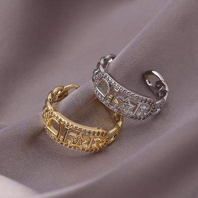 Zircon Ring: Women's Versatile Open Ring Design for Index Finger, Couple's Style, Trendy Net Red.