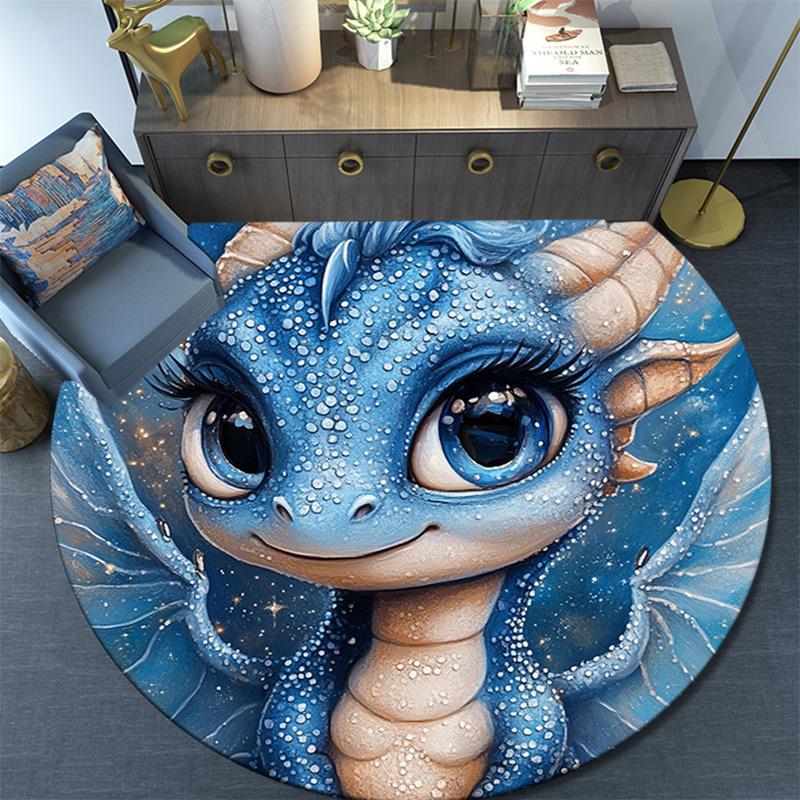 Blue Dragon Round Area Rug,Carpet Rug for Living Room Bedroom Sofa Playroom Decor,Non-slip Floor Mat