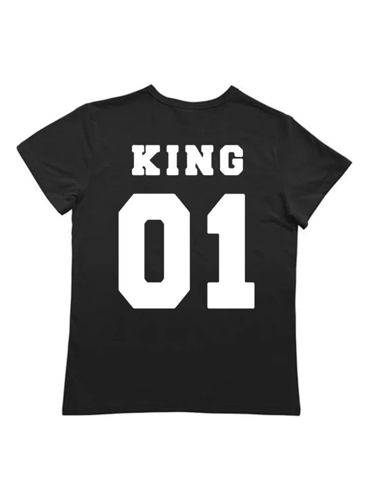 100% Cotton T Shirt KING QUEEN Letter Crown Printed Black White T-shirts Summer Casual Couple Lovers Tshirt Tops Clothes Unisex