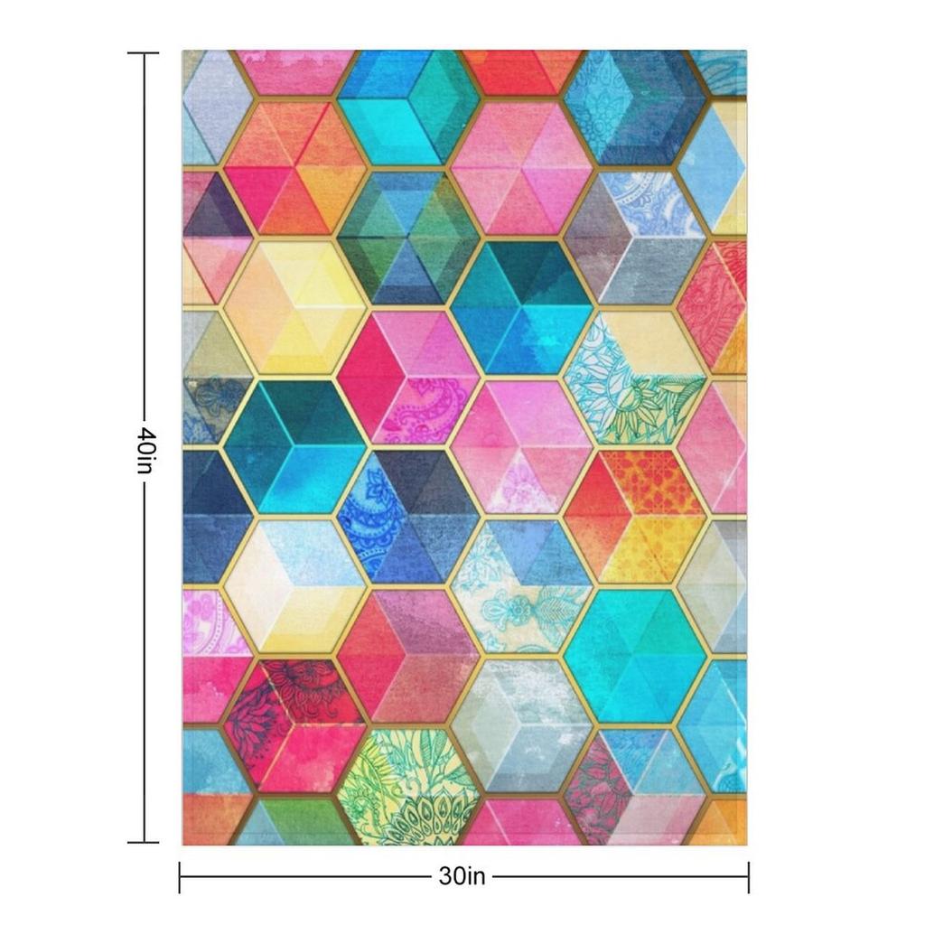 Crystal Bohemian Honeycomb Cubes - Colorful Hexagon Pattern Throw Blanket Loose Cute Bed Fashionable Plush Blankets