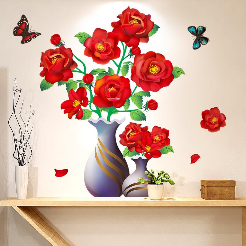 

Романтическая ваза с цветами и бабочками, наклейки на стену, украшение для спальни, фон для комнаты, настенная бумага, самоклеящиеся стеклянные плакаты на холодильник 45x60cm
