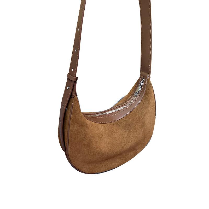 Autumn and winter new leather women's bag casual versatile crescent bag matte first layer cowhide shoulder bag crossbody women's bag
